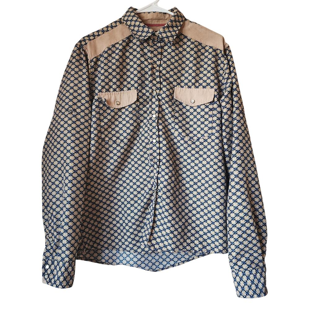 Caviar Dremes Shirt Womens Size Medium Long Sleeve Button Up Blouse Pearl Snap